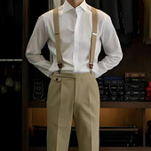 带礼盒装 背带夹高级复古Y型英伦4夹吊带胖人松紧成人吊裤 西裤 男士