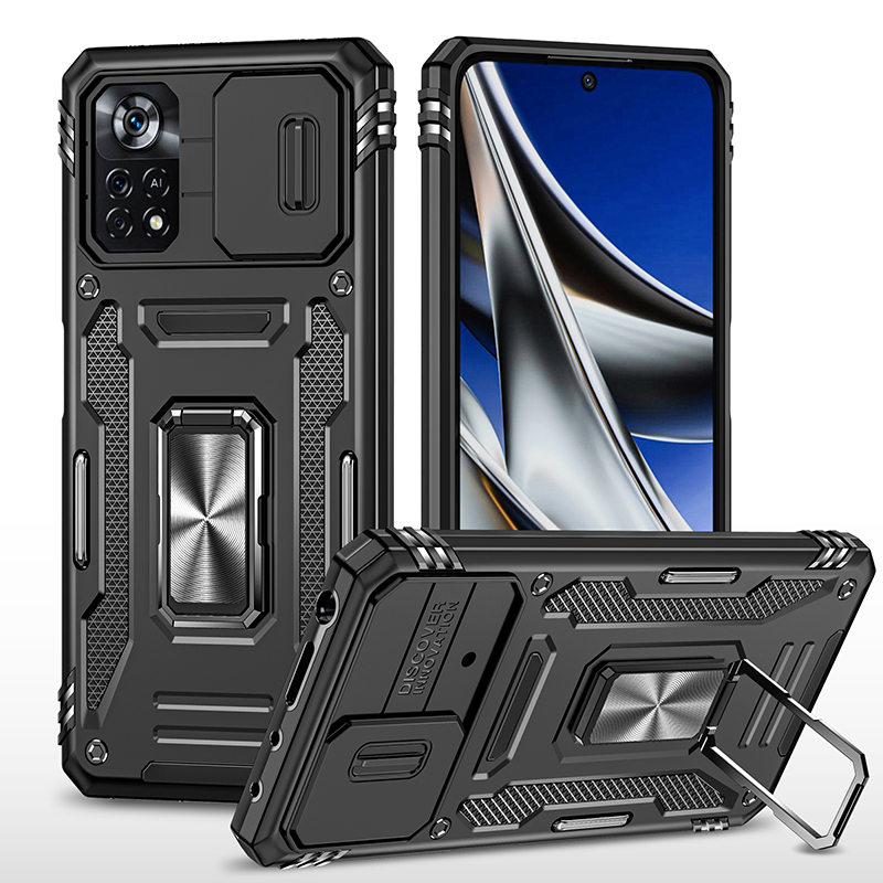 适用于小米Poco X4 Pro 5G手机壳推拉窗二合一车载磁吸指环支架军士级加厚护甲防摔保护套