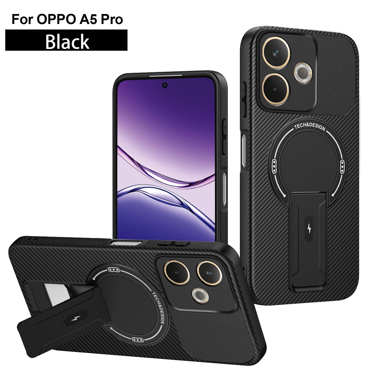 适用于OPPO A5/A5PRO/A5活力版支架手机壳新款OPPO A6PRO/A3X/A3/A5X磁吸无线充碳纤维纹图片