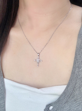 轻奢镶钻十字架钛钢项链女不掉色