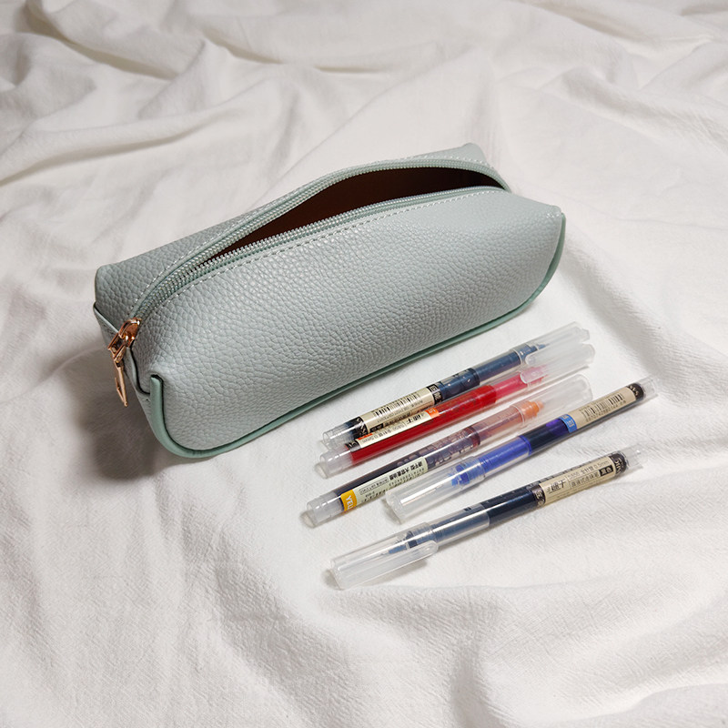 原创简约日系黑色考试专用文具袋超软荔枝纹纯色皮革大容量笔袋,文具电教/文化用品/商务用品,笔袋,淘宝优惠券,粉丝福利购,淘宝优惠卷