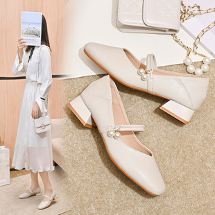 软皮中跟工作鞋 新款 温柔晚晚鞋 法式 粗跟单鞋 玛丽珍鞋 女2025春季