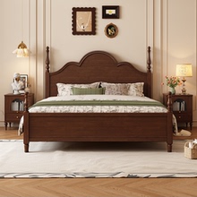 实木床法式复古美式中古风欧式简约现代胡桃木色高脚床家用双人床