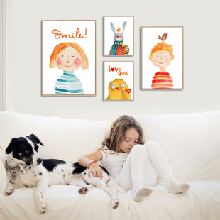 儿童房间装饰画小清新卧室挂画人物宠物卡通动漫潮流金属框晶瓷画