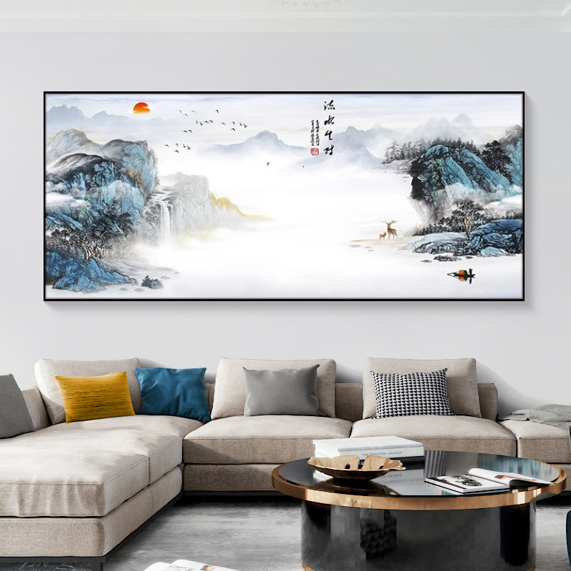 流水生财山水画风景画客厅