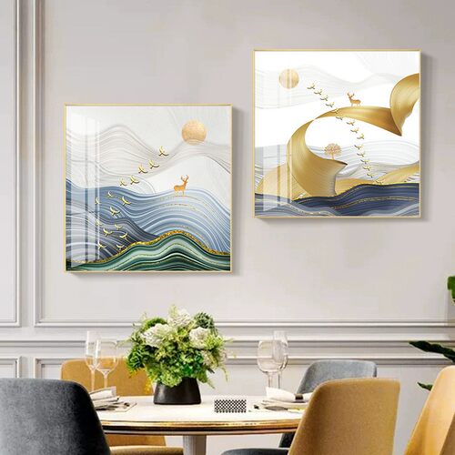 现代轻奢餐厅装饰画简约晶瓷画