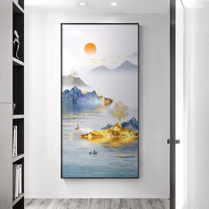 现代简约入户玄关装饰画客厅卧室走廊过道竖版挂画山水风景墙壁画