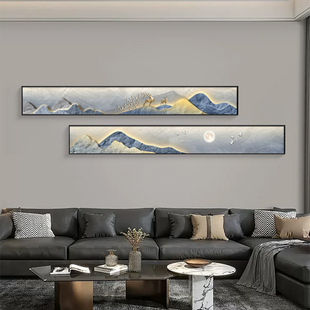 饰画背有靠山沙发背景墙壁画高级感窄长条卧室挂画 现代轻奢客厅装