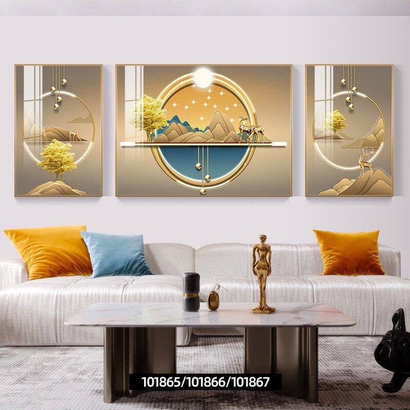 现代简约客厅装饰画三联画抽象山水有框挂画免费上门安装轻奢