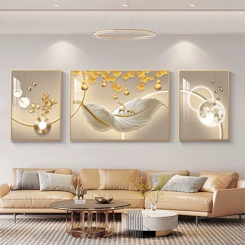 臻艺客厅轻奢大气镶钻三联装饰画