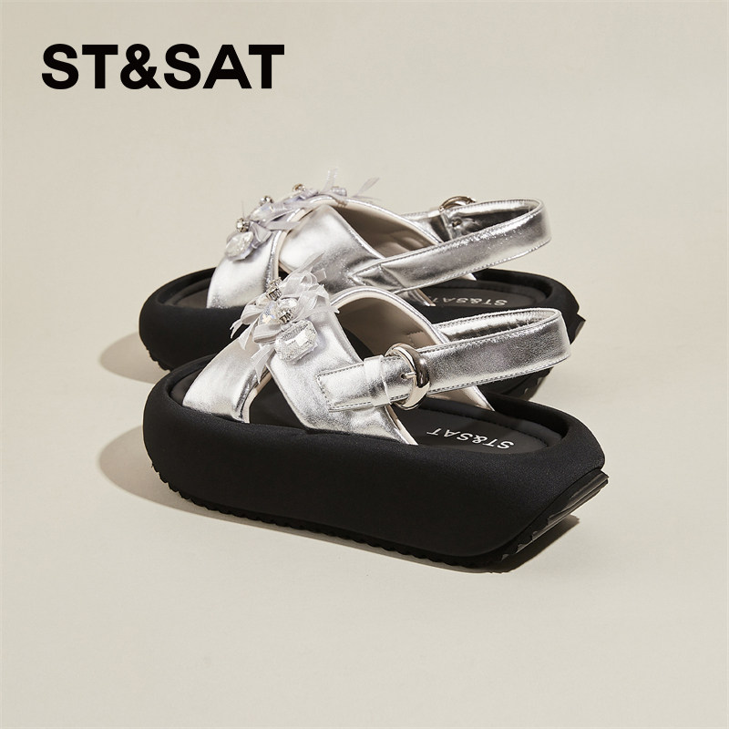 星期六厚底凉拖鞋女外穿2025新款夏季百搭增高松糕轻便鱼嘴凉鞋子