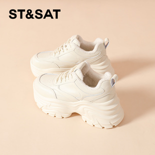 星期六8CM厚底小白鞋 女2025秋冬新加絨時尚百搭松糕底轻便老爹鞋