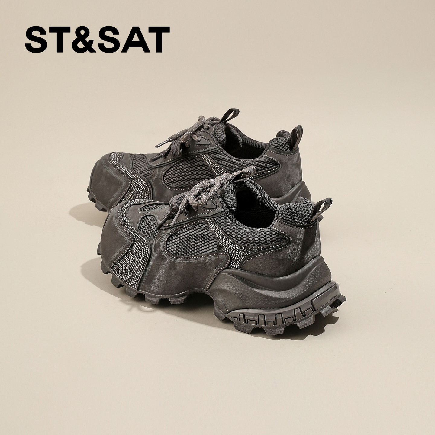 ST&SAT女厚底网面透气老爹鞋