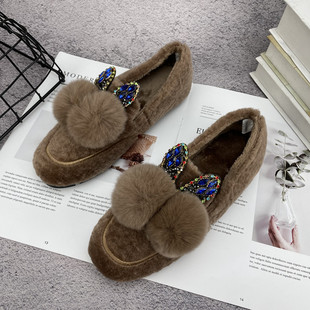 2024冬季 休闲鞋 新款 平跟加绒舒适保暖豆豆鞋 9008 毛毛鞋 凤飞飞女鞋