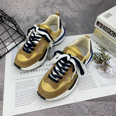 冰洁女鞋2025秋季新款运动鞋真皮平跟厚底老爹下系带松糕鞋潮8835