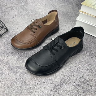 2025春季 中老年妈妈鞋 新款 真皮平跟软底深口鞋 6122 单鞋 凤飞飞女鞋