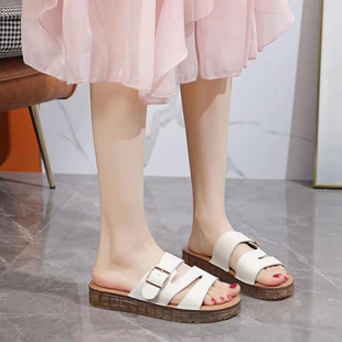 冰洁女鞋2023夏季新款凉拖鞋真皮平跟软底沙滩鞋韩版休闲鞋98887
