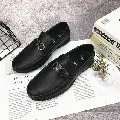 冰洁男鞋2024秋季新款单鞋真皮圆头商务休闲鞋软底豆豆鞋9671-2