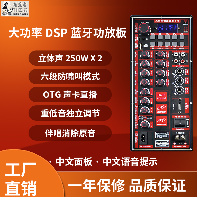 12V电瓶220V大功率双声道立体声蓝牙OTG声卡直播拉杆音箱功放板。