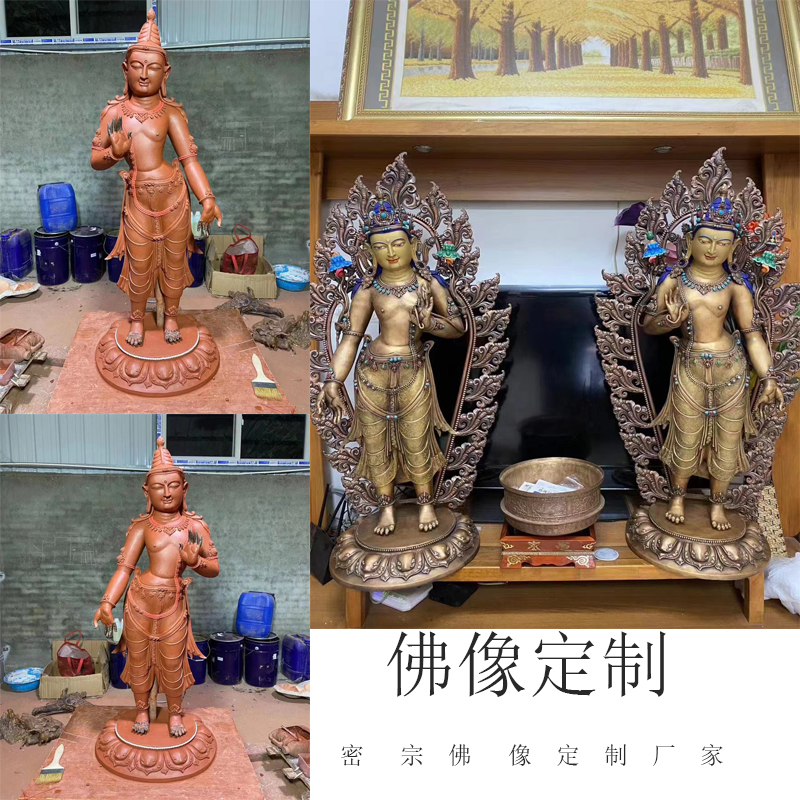 大型铜雕藏传佛像雕塑定制铸铜八大菩萨密宗护法神黄财神摆件厂家