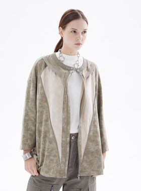 【清仓款】ERRORCODE秋季新款对角线拉链水洗雾感开衫中袖T恤