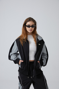 EROCD 22AW黑绿拼色反光筋运动服休闲百搭宽松防风拉链夹克外套