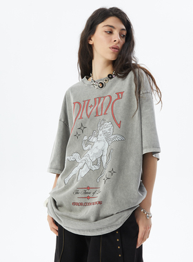 ERRORCODErobot小天使印花短袖T恤半袖宽松落肩潮流水洗做旧