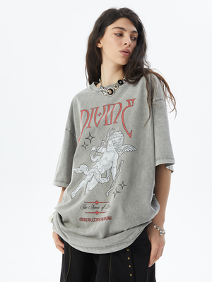 短袖潮流青少年小天使印花T恤