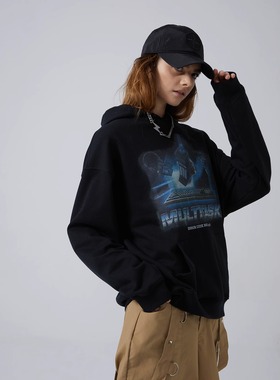 EROCD 22AW黑客帝国黑色连帽卫衣潮宽松休闲百搭100纯棉套头上衣