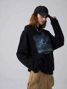 EROCD 22AW黑客帝国黑色连帽卫衣潮宽松休闲百搭100纯棉套头上衣