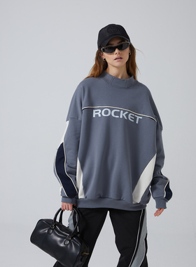 EROCD 22AW线条运动感套头卫衣撞色拼接2022秋季新款宽松圆领上衣