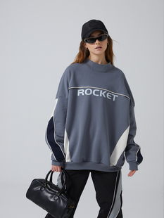 宽松圆领上衣 新款 EROCD 22AW线条运动感套头卫衣撞色拼接2022秋季