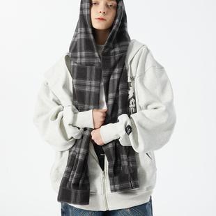 燕麦白廓形假两件拉链卫衣 ERRORCODErobot格纹假帽袖 清仓款