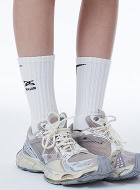 ERRORCODErobot黑白双色边缘相框感刺绣品牌LOGO粗纹中筒棉袜