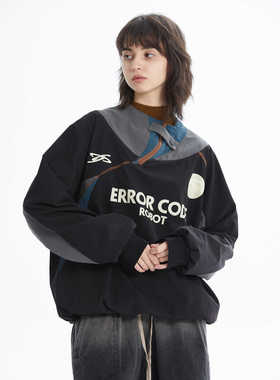 ERRORCODErobot三色拼接运动球衣休闲宽松圆领套头网纱吸汗卫衣