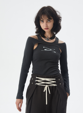 ERRORCODErobot德绒logo露肩长袖女士t恤修身百搭打底衫上衣