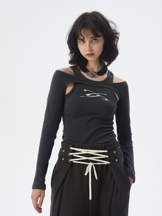 ERRORCODErobot德绒logo露肩长袖女士t恤修身百搭打底衫上衣