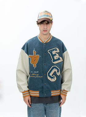 【清仓款】ERRORCODE刺绣pu袖棒球服美式国潮宽松夹克外套秋季