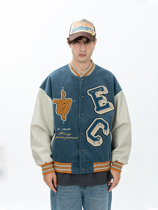 【清仓款】ERRORCODE刺绣pu袖棒球服美式国潮宽松夹克外套秋季