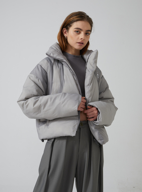 EROCD 22AW灰色褶皱感面包服宽松休闲100纯棉加厚保暖立领外套