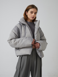 EROCD 22AW灰色褶皱感面包服宽松休闲100纯棉加厚保暖立领外套