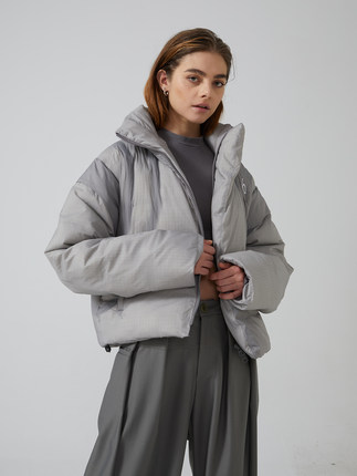 EROCD 22AW灰色褶皱感面包服宽松休闲100纯棉加厚保暖立领外套