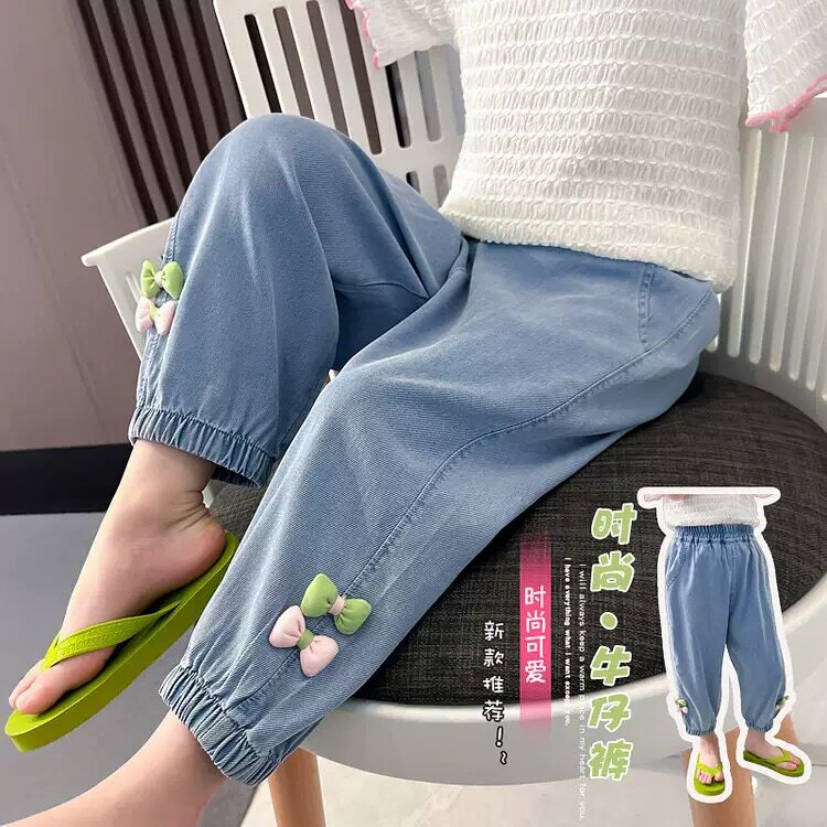 蝴蝶结防蚊裤夏季2026新款洋气儿童装女宝宝时尚薄款休闲牛仔裤子
