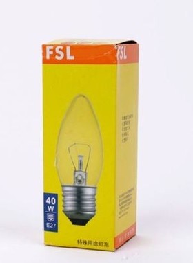 佛山照明FSLe27大螺口尖泡蜡烛形灯拉尾钨丝灯大口尖泡暖黄光灯泡