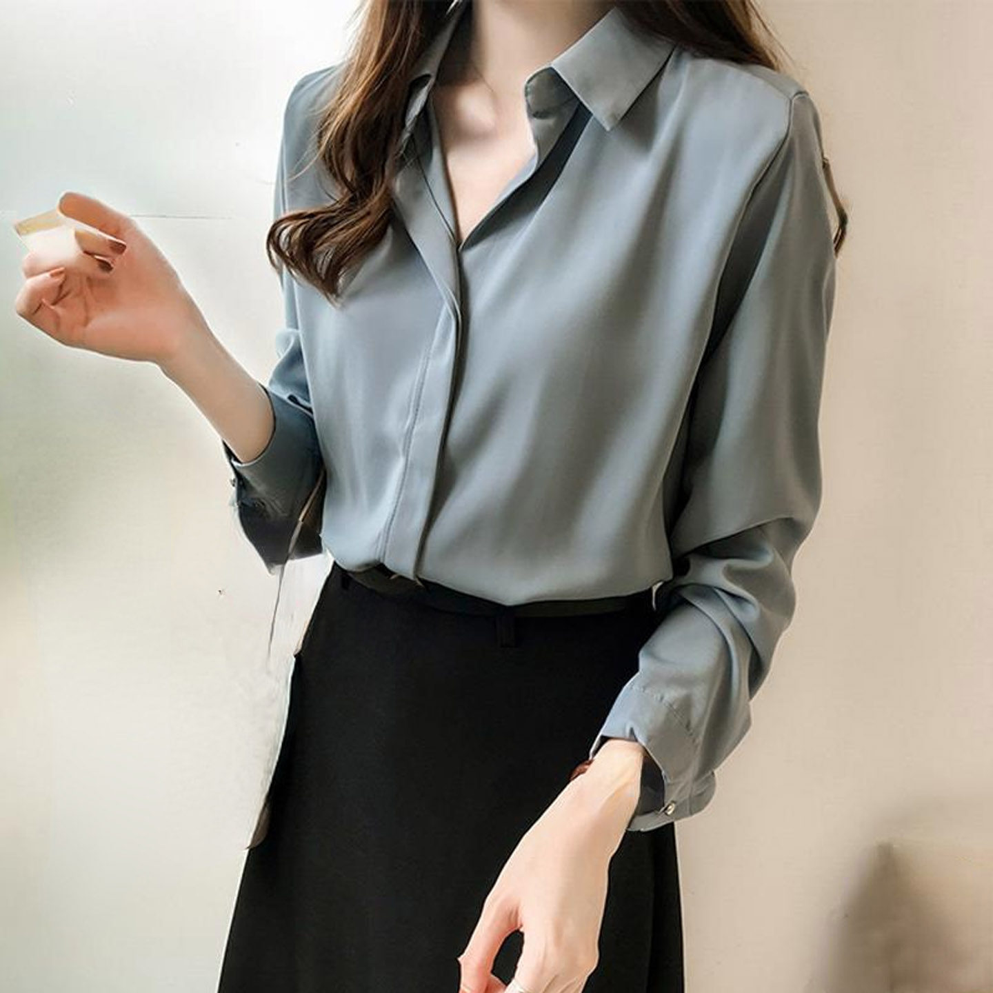 雪纺衬衫女2026春夏季新款韩版宽松大码心机上衣长袖职业装OL衬衣