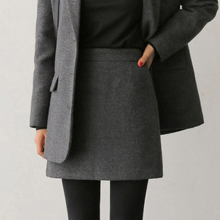 灰色毛呢半身裙女秋冬季大码高腰包臀裙子外穿显瘦短裙百搭a字裙