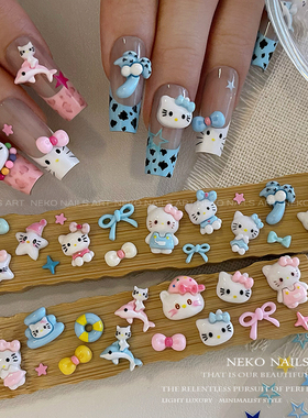 NEKO NK「多巴胺粉蓝kitty 」夏日凯蒂猫 可爱卡通蝴蝶结美甲饰品