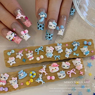 可爱卡通蝴蝶结美甲饰品 」夏日凯蒂猫 NEKO NK「多巴胺粉蓝kitty