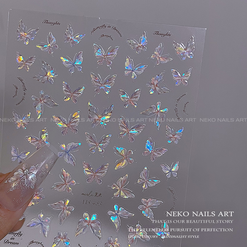 NEKONK贝母极光蝴蝶美甲贴纸