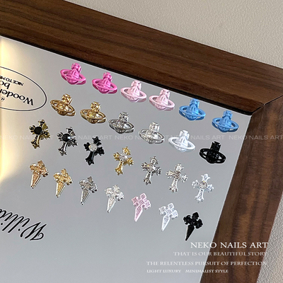 NK彩色土星锆石钻克罗心美甲饰品